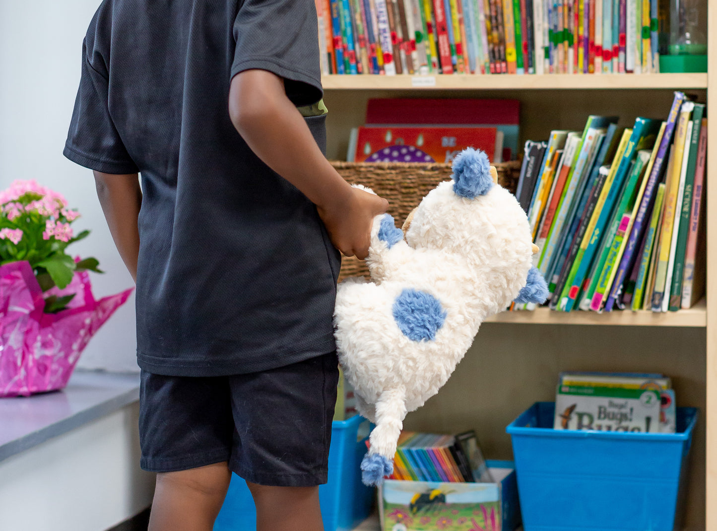 Weighted Soft Stuffed Animal Cow Cream/Blue Plush Toy, Microwaveable, Lavender-Scented