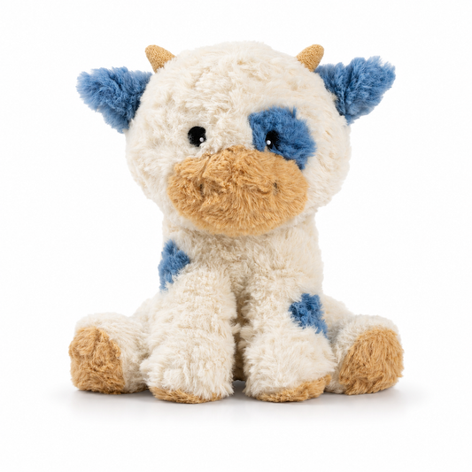 Weighted Soft Stuffed Animal Cow Cream/Blue Plush Toy, Microwaveable, Lavender-Scented